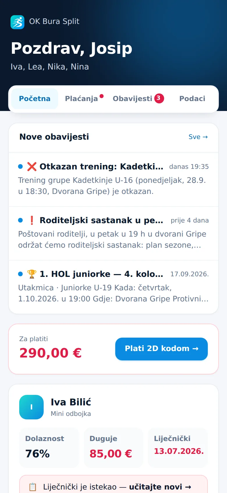 Portal za roditelje: sva djeca, obavijesti i iznos za platiti s 2D kodom