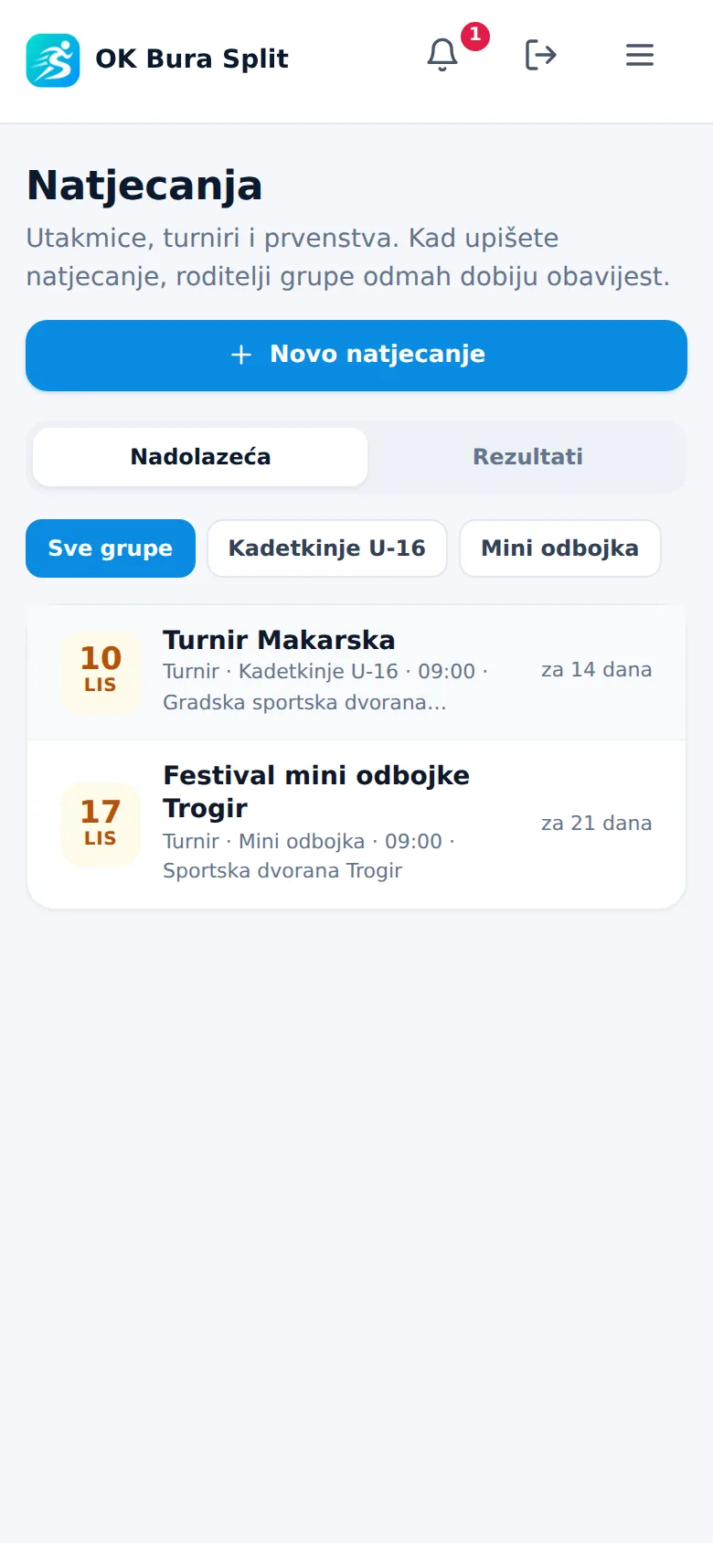 Trener na mobitelu: nadolazeća natjecanja njegovih grupa